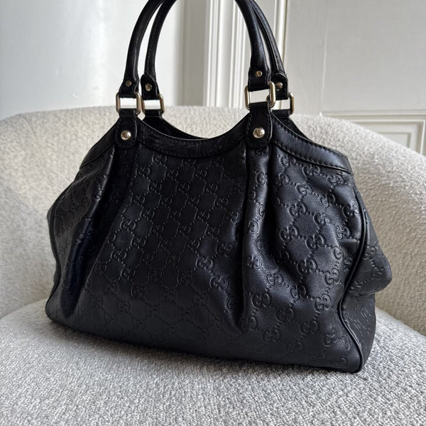 Gucci Guccissima Sukey Leather Black Tote Bag