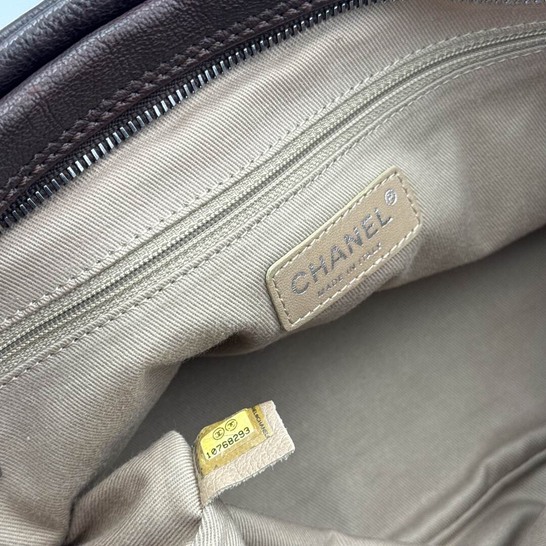 2005 Chanel CC Wild Stitch Brown Leather Shoulder Bag