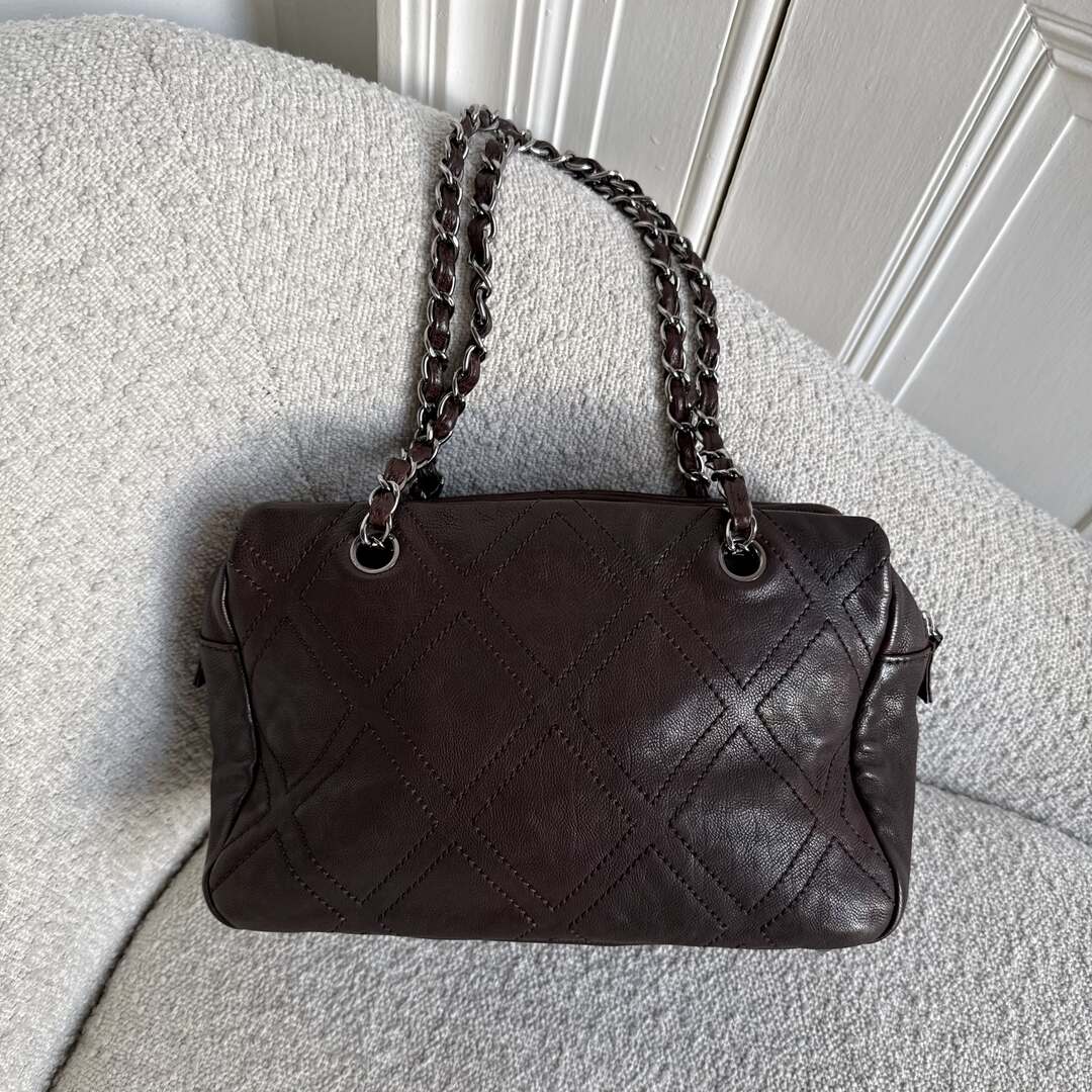 2005 Chanel CC Wild Stitch Brown Leather Shoulder Bag