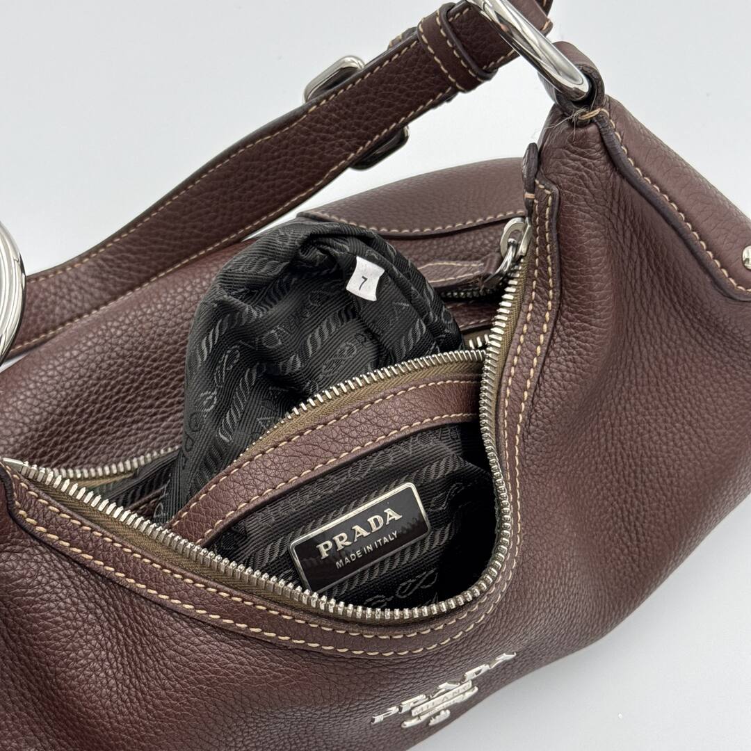 Prada Vitello Daino Brown Leather Shoulder Bag