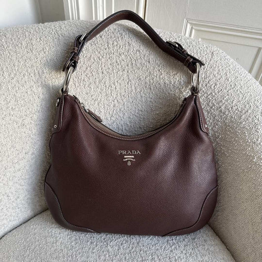 Prada Vitello Daino Brown Leather Shoulder Bag