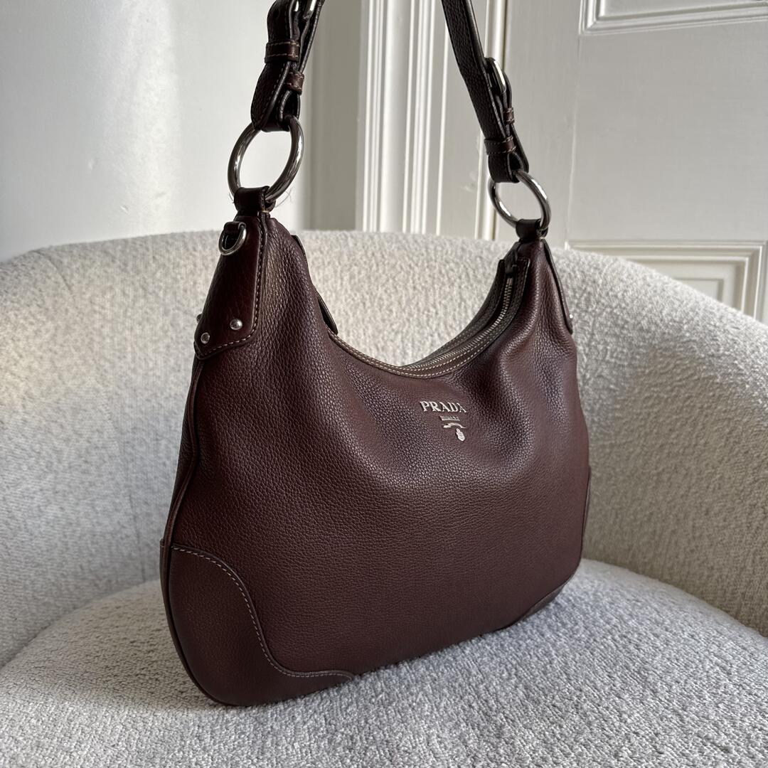 Prada Vitello Daino Brown Leather Shoulder Bag