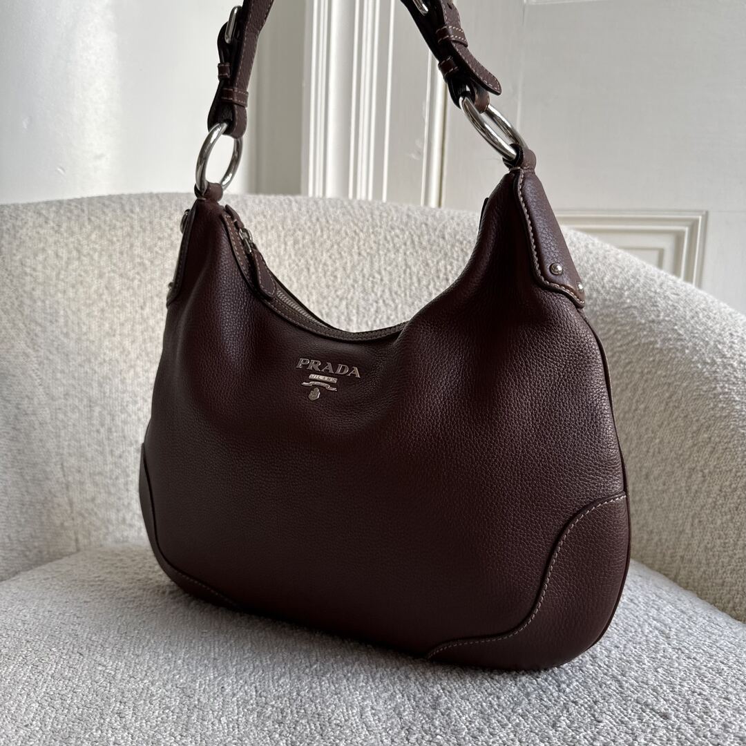 Prada Vitello Daino Brown Leather Shoulder Bag