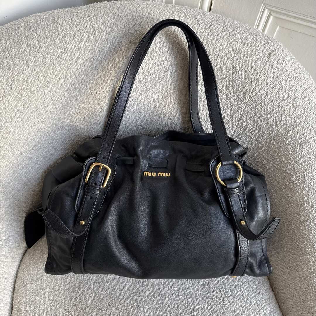 Miu Miu Vitello Leather Black Tote Bag