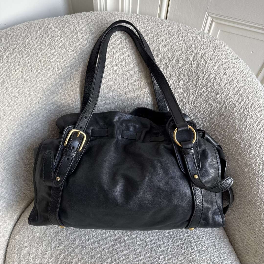 Miu Miu Vitello Leather Black Tote Bag