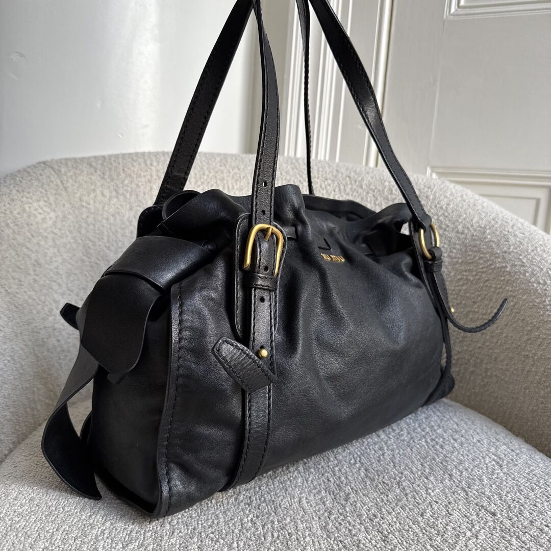 Miu Miu Vitello Leather Black Tote Bag