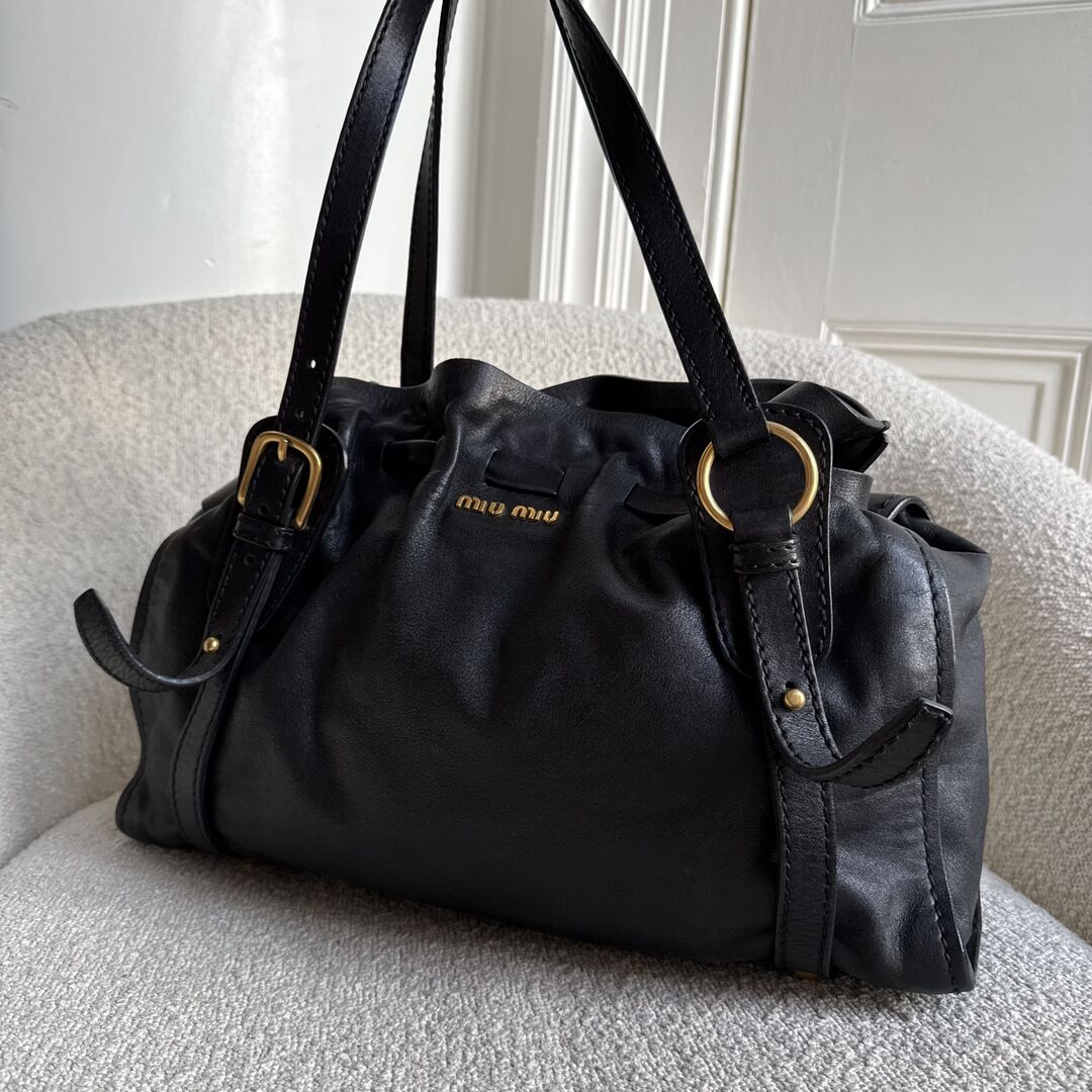 Miu Miu Vitello Leather Black Tote Bag