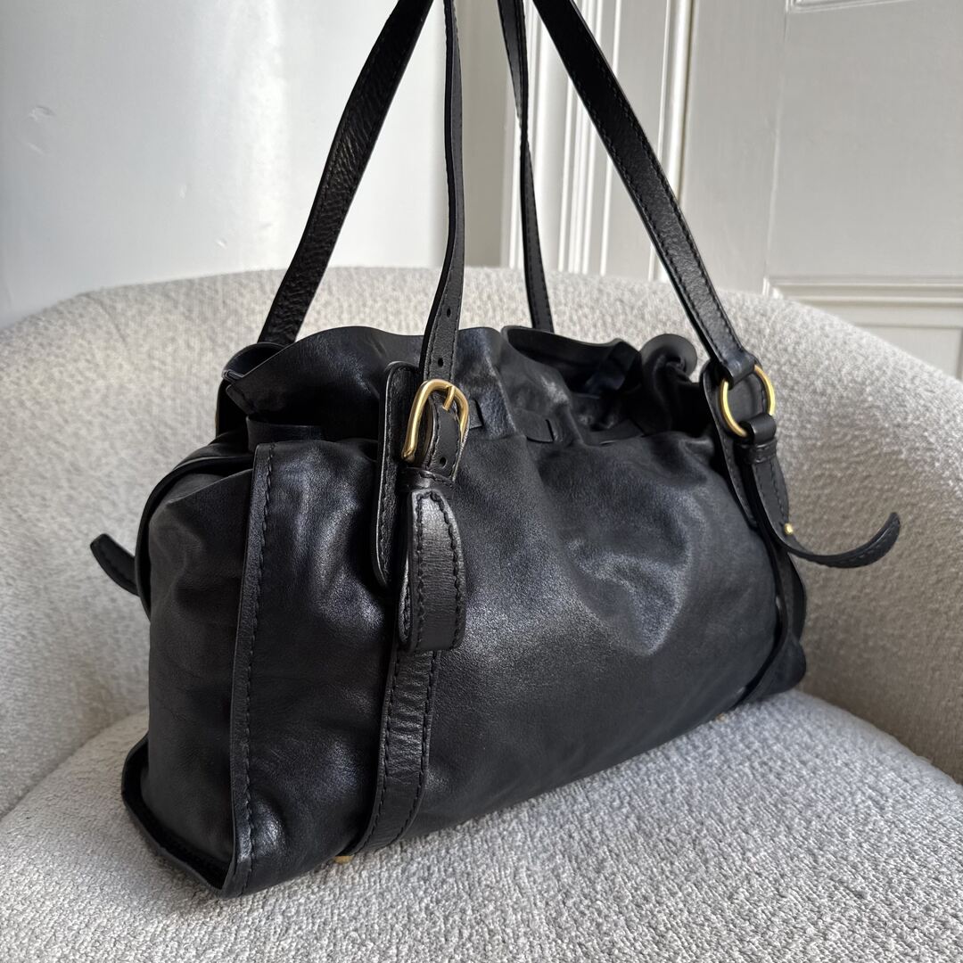 Miu Miu Vitello Leather Black Tote Bag