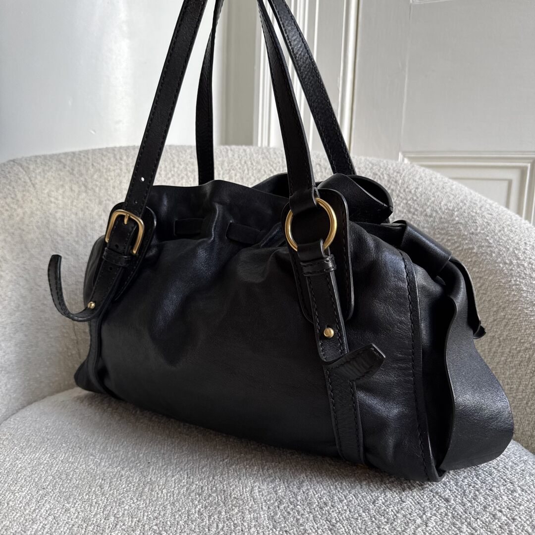 Miu Miu Vitello Leather Black Tote Bag