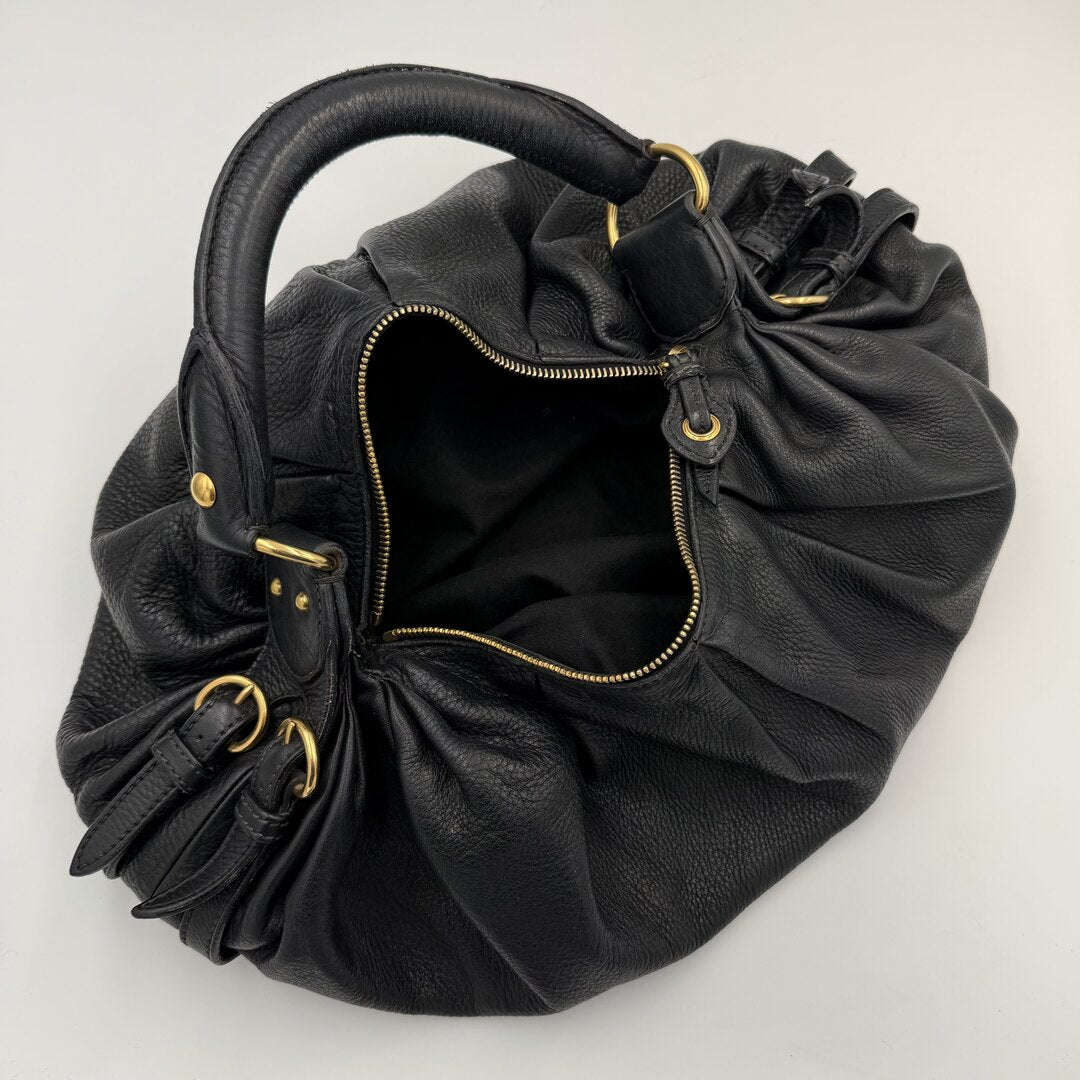 Miu Miu Vitello Hobo Black Leather Shoulder Bag