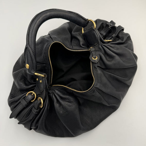 Miu Miu Vitello Hobo Black Leather Shoulder Bag