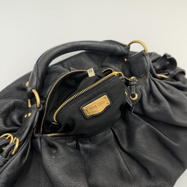 Miu Miu Vitello Hobo Black Leather Shoulder Bag