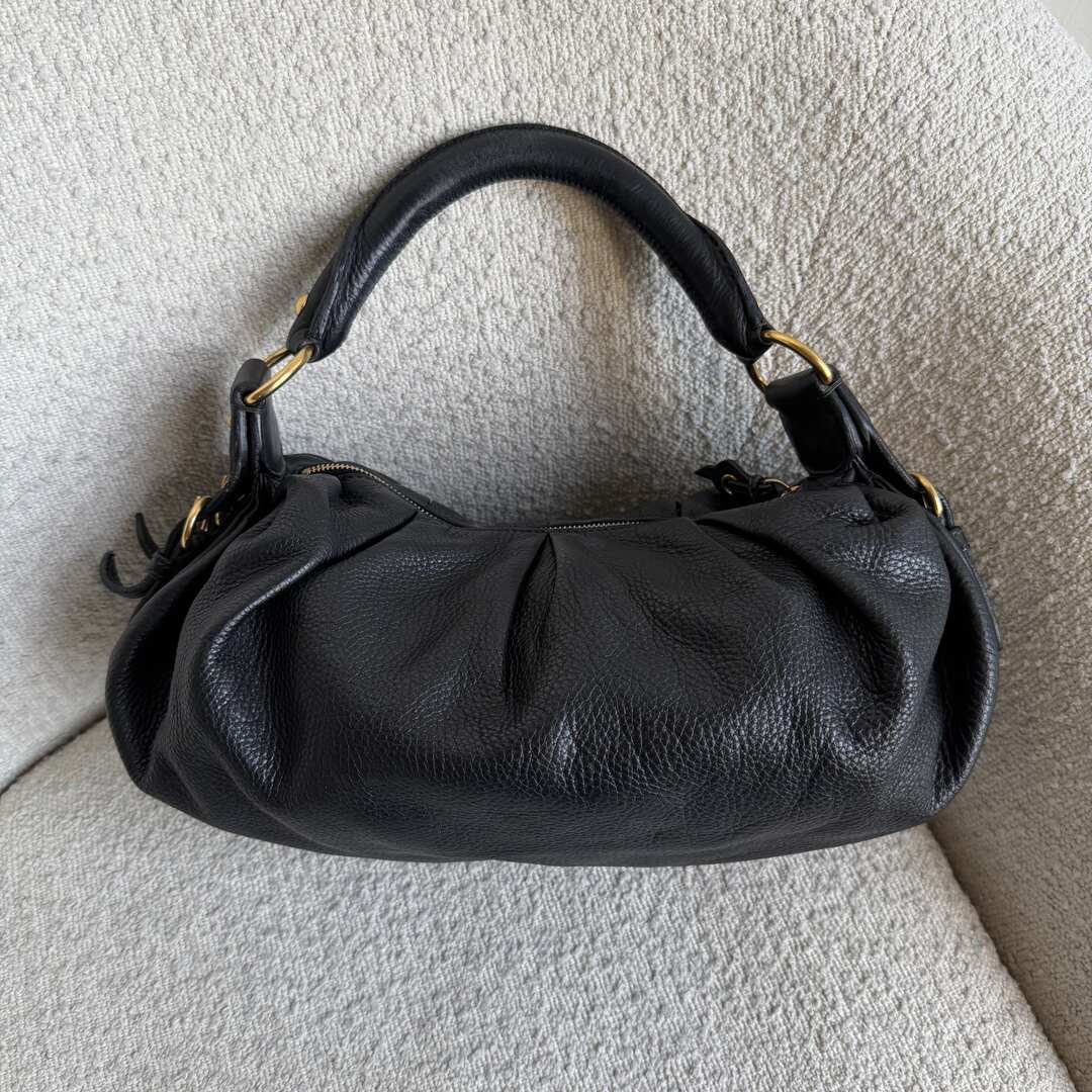Miu Miu Vitello Hobo Black Leather Shoulder Bag