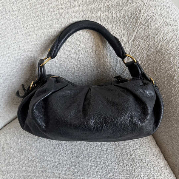 Miu Miu Vitello Hobo Black Leather Shoulder Bag