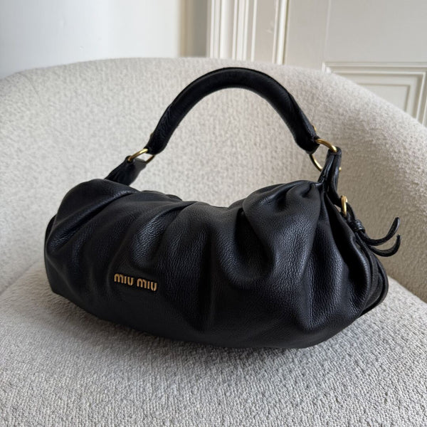 Miu Miu Vitello Hobo Black Leather Shoulder Bag