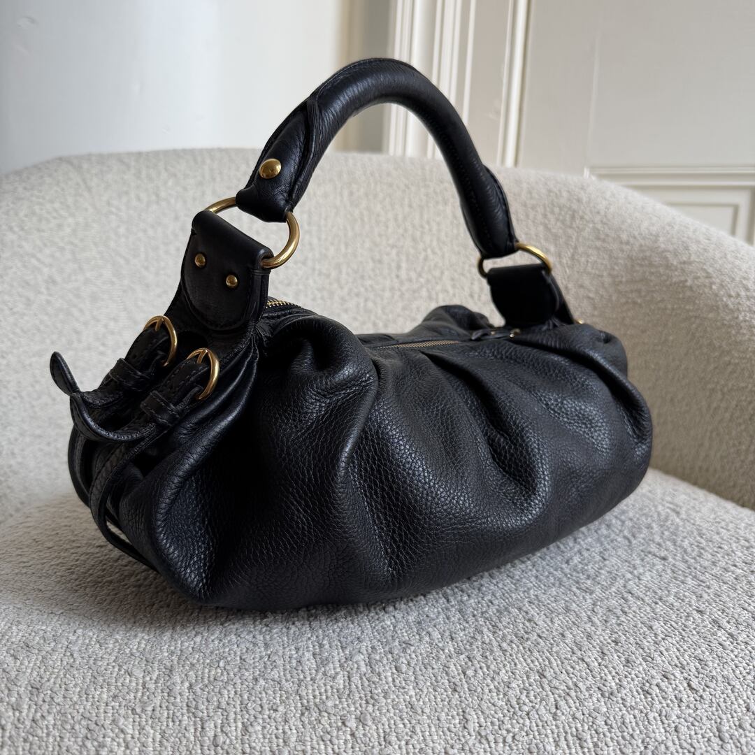 Miu Miu Vitello Hobo Black Leather Shoulder Bag