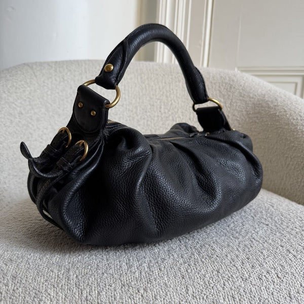 Miu Miu Vitello Hobo Black Leather Shoulder Bag