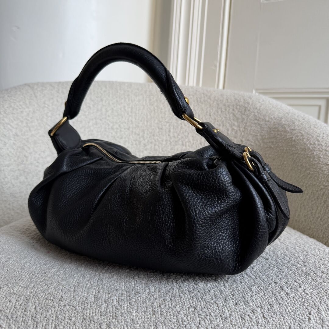 Miu Miu Vitello Hobo Black Leather Shoulder Bag