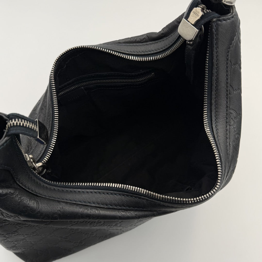 Gucci Guccissima Horsebit Icon Bit Black Leather Shoulder Bag