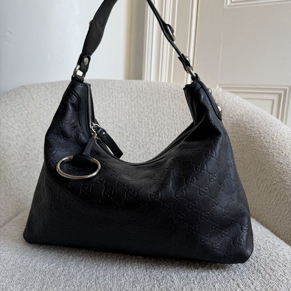 Gucci Guccissima Horsebit Icon Bit Black Leather Shoulder Bag