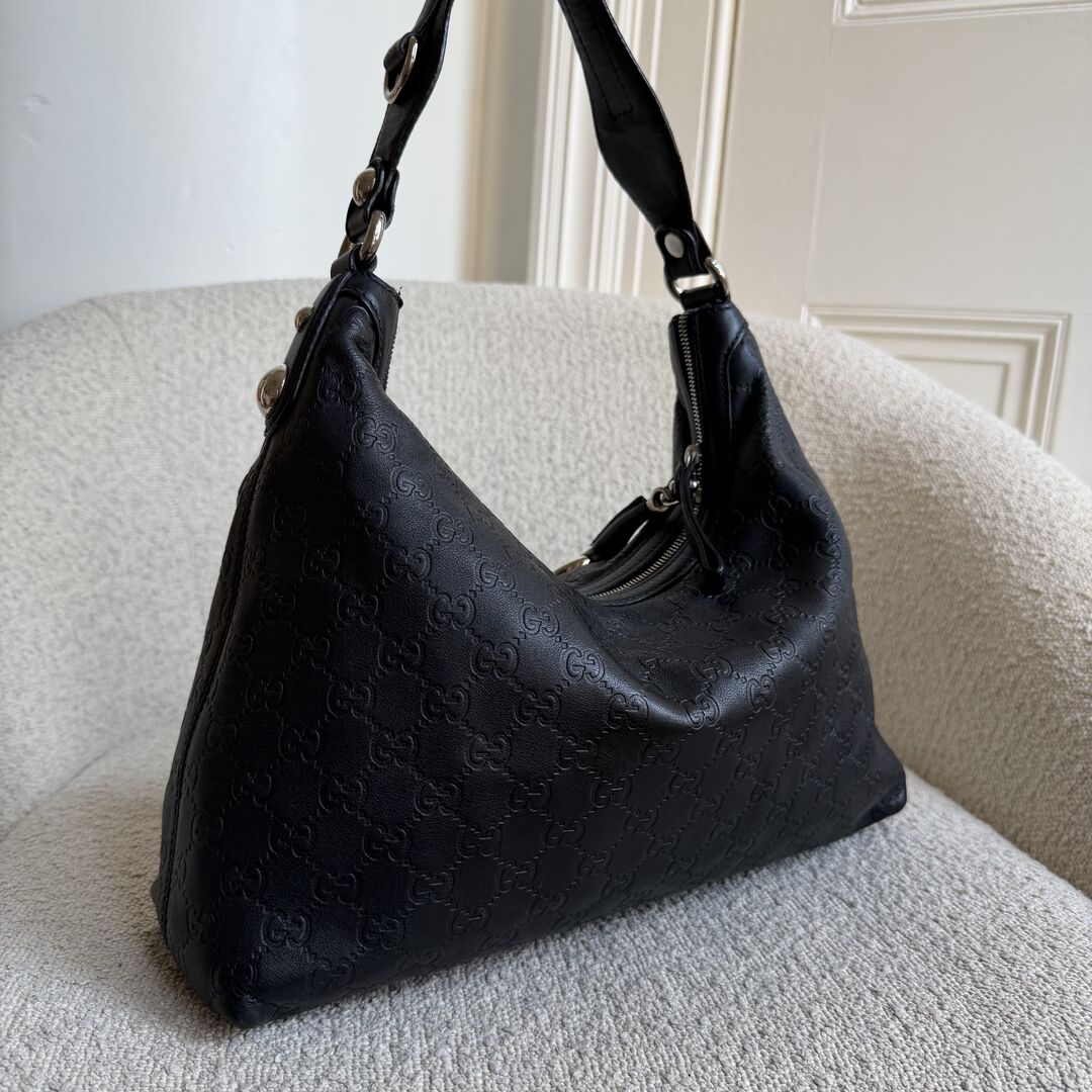 Gucci Guccissima Horsebit Icon Bit Black Leather Shoulder Bag