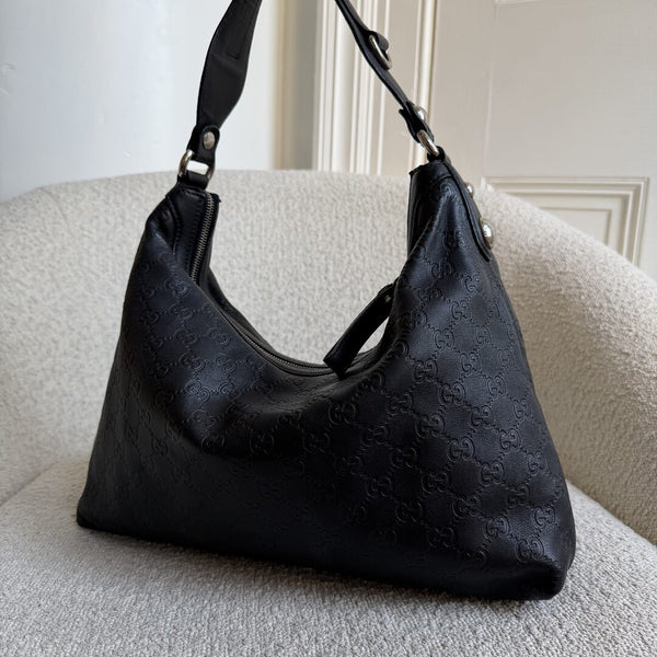 Gucci Guccissima Horsebit Icon Bit Black Leather Shoulder Bag