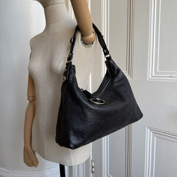 Gucci Guccissima Horsebit Icon Bit Black Leather Shoulder Bag