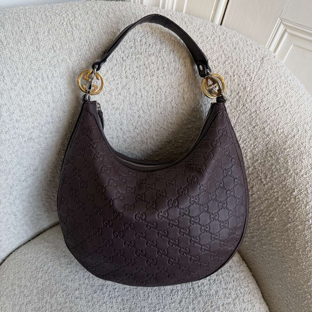 Gucci Guccissima Twins Hobo Brown Leather Shoulder Bag