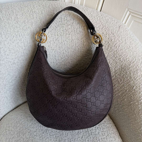 Gucci Guccissima Twins Hobo Brown Leather Shoulder Bag