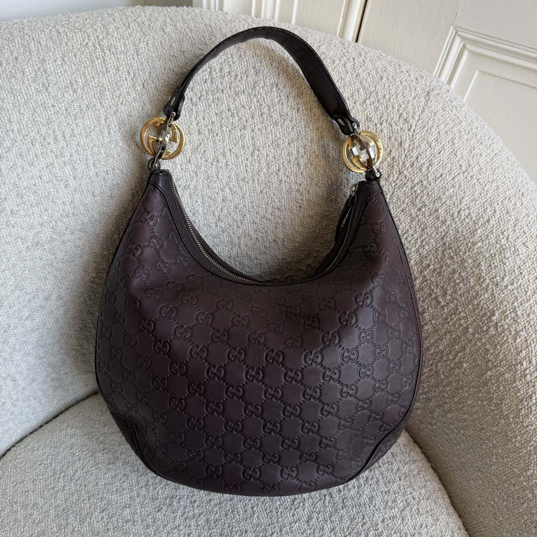 Gucci Guccissima Twins Hobo Brown Leather Shoulder Bag