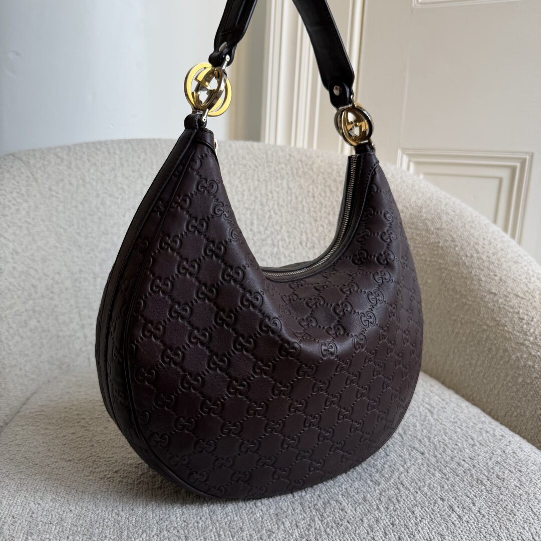 Gucci Guccissima Twins Hobo Brown Leather Shoulder Bag
