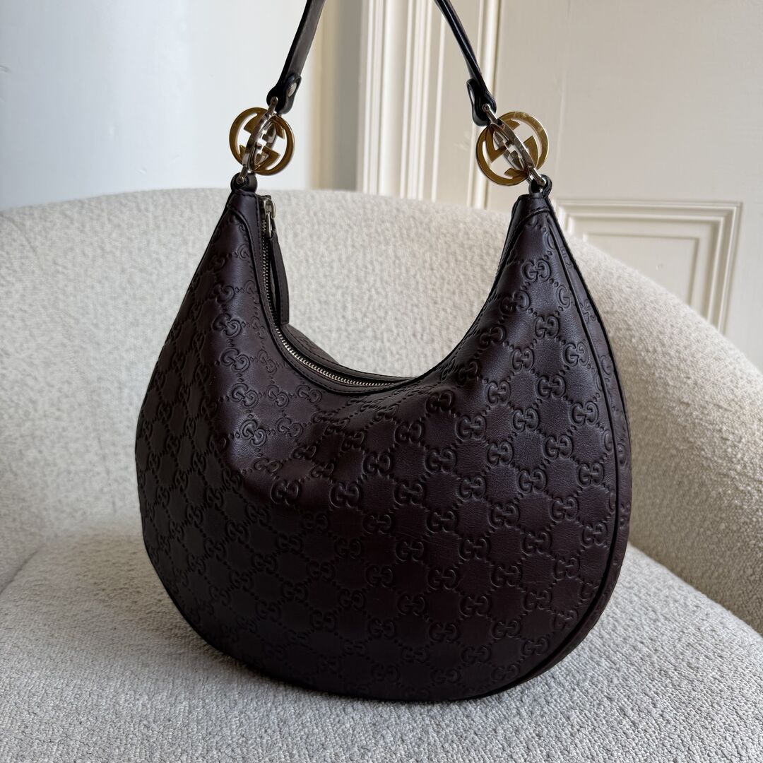 Gucci Guccissima Twins Hobo Brown Leather Shoulder Bag
