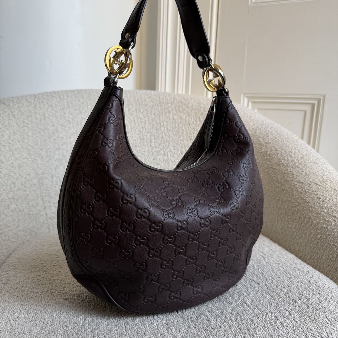 Gucci Guccissima Twins Hobo Brown Leather Shoulder Bag