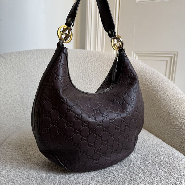 Gucci Guccissima Twins Hobo Brown Leather Shoulder Bag