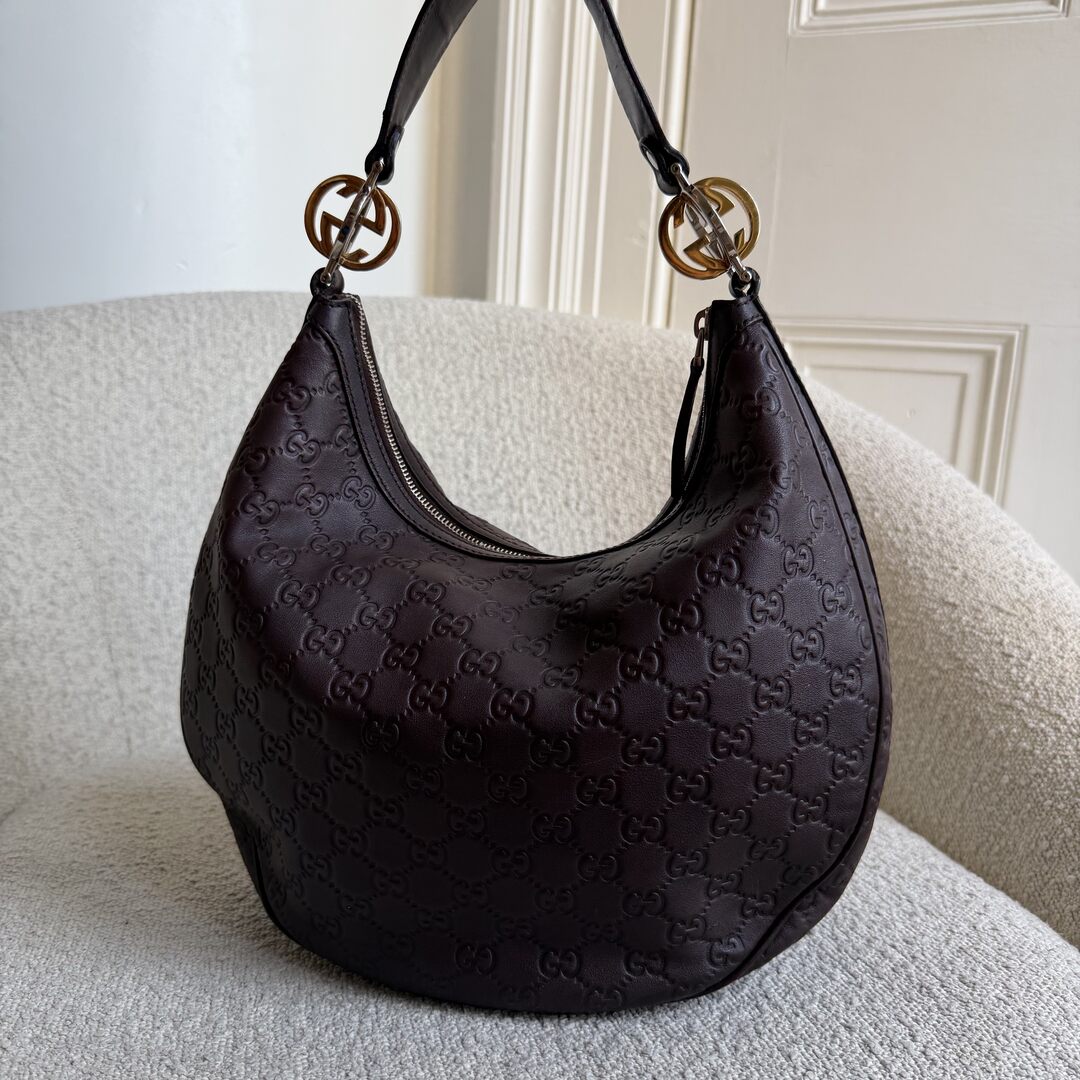Gucci Guccissima Twins Hobo Brown Leather Shoulder Bag