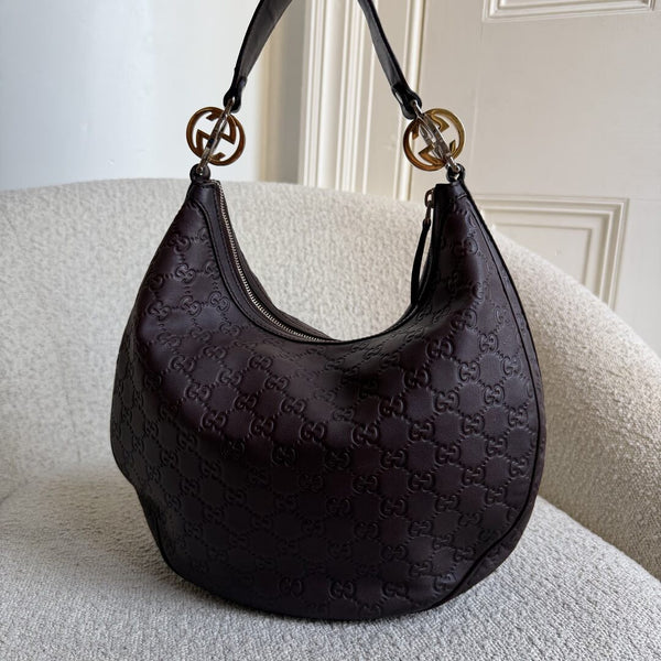 Gucci Guccissima Twins Hobo Brown Leather Shoulder Bag