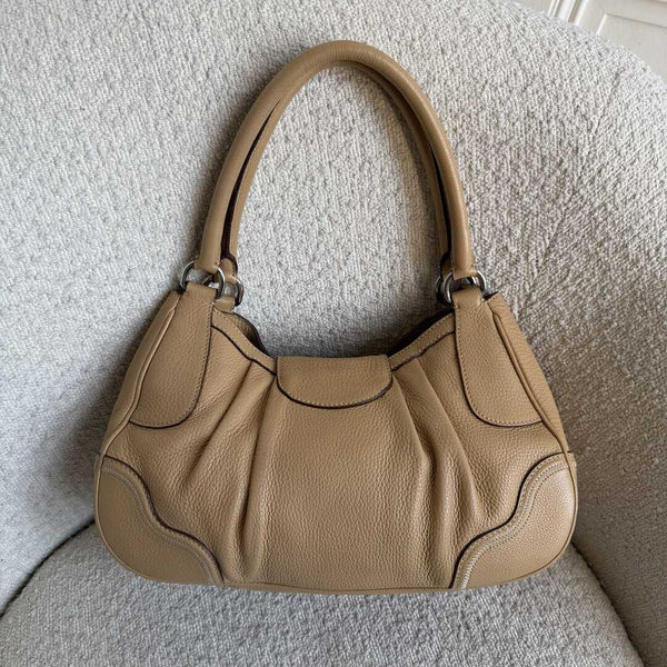 2007 Prada Vitello Daino Hobo Leather Tan Shoulder Bag