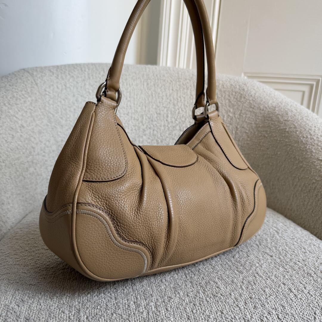 2007 Prada Vitello Daino Hobo Leather Tan Shoulder Bag