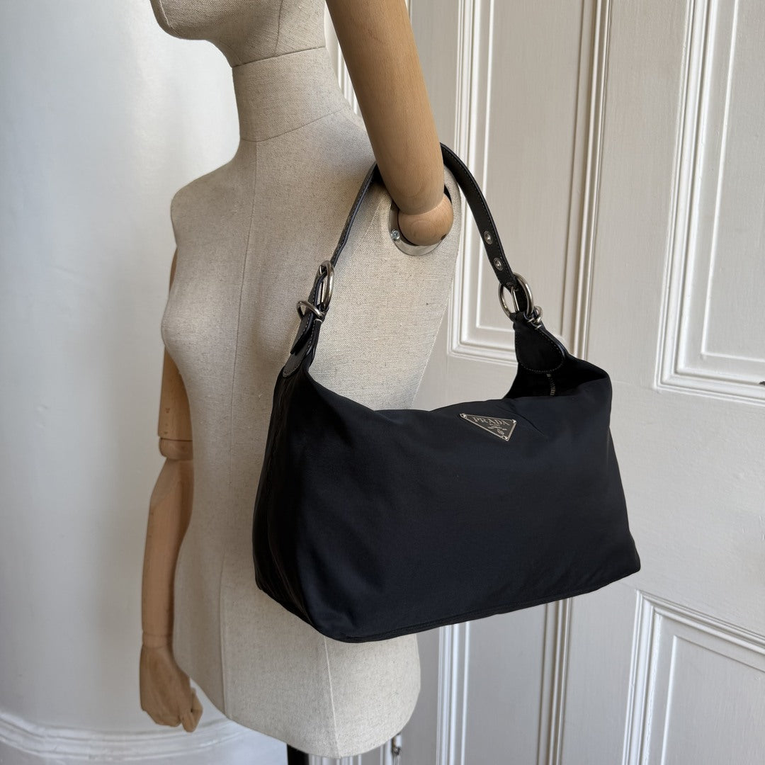 Prada Tessuto Hobo Nylon Black Shoulder Bag