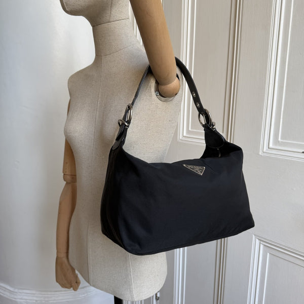 Prada Tessuto Hobo Nylon Black Shoulder Bag