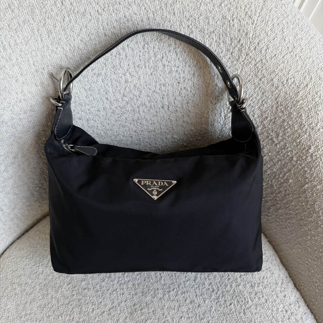 Prada Tessuto Hobo Nylon Black Shoulder Bag