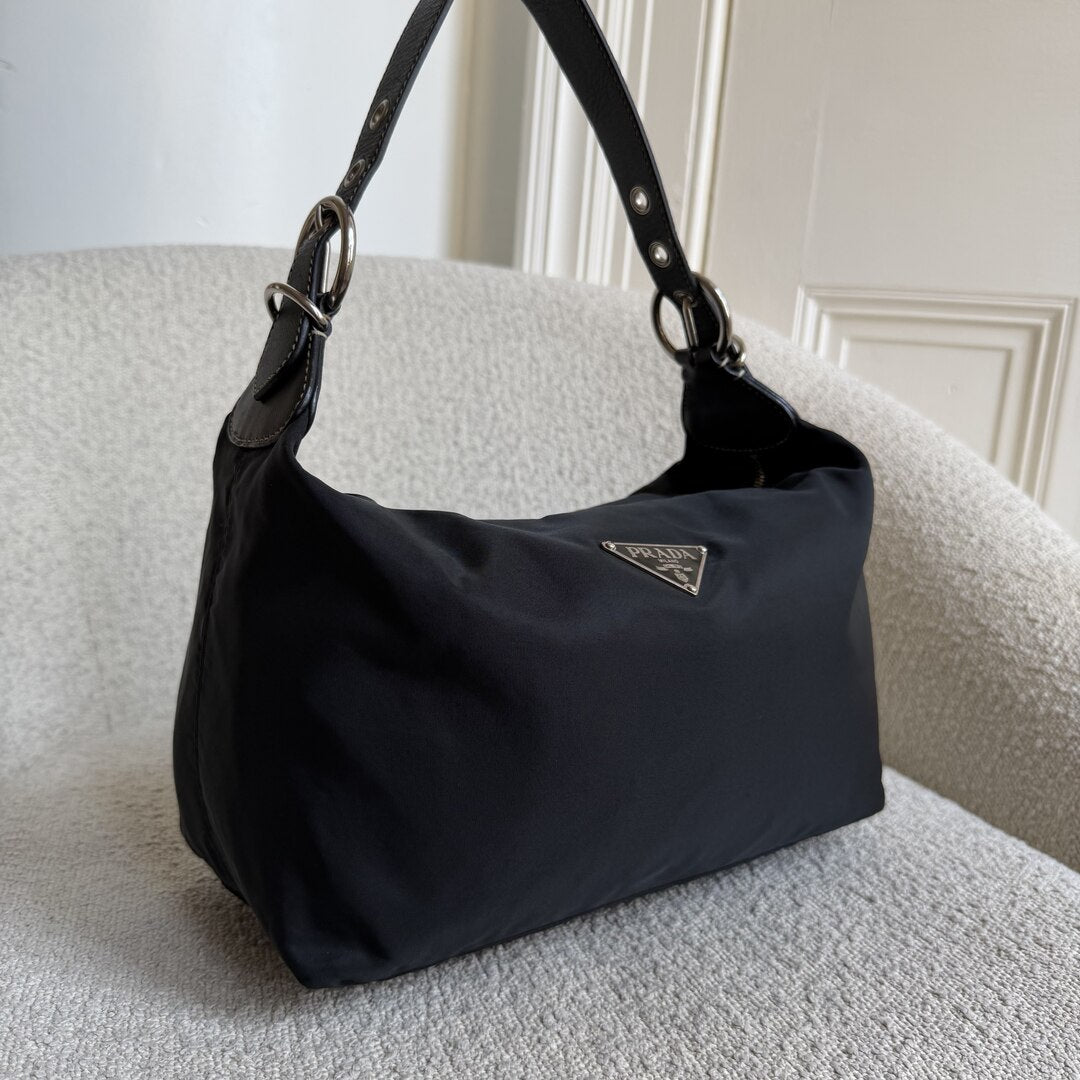 Prada Tessuto Hobo Nylon Black Shoulder Bag