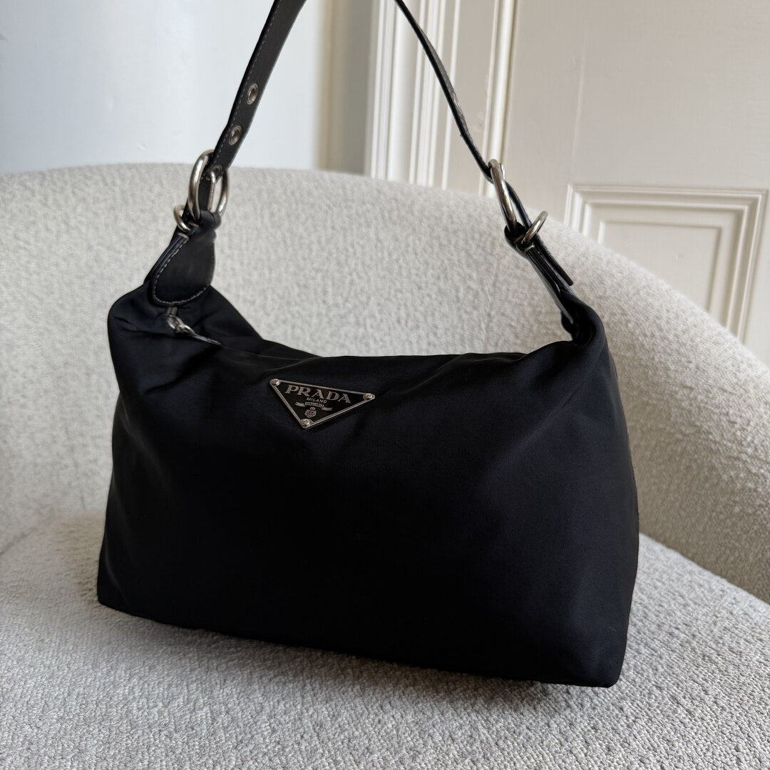 Prada Tessuto Hobo Nylon Black Shoulder Bag