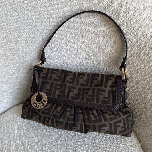 Fendi Zucca Charm Brown Shoulder Bag
