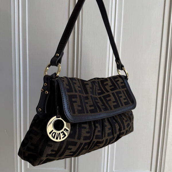 Fendi Zucca Charm Brown Shoulder Bag