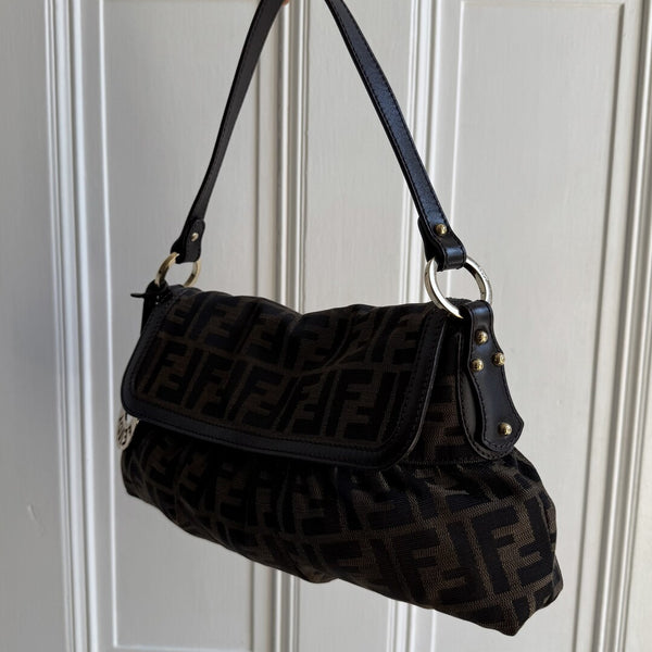 Fendi Zucca Charm Brown Shoulder Bag