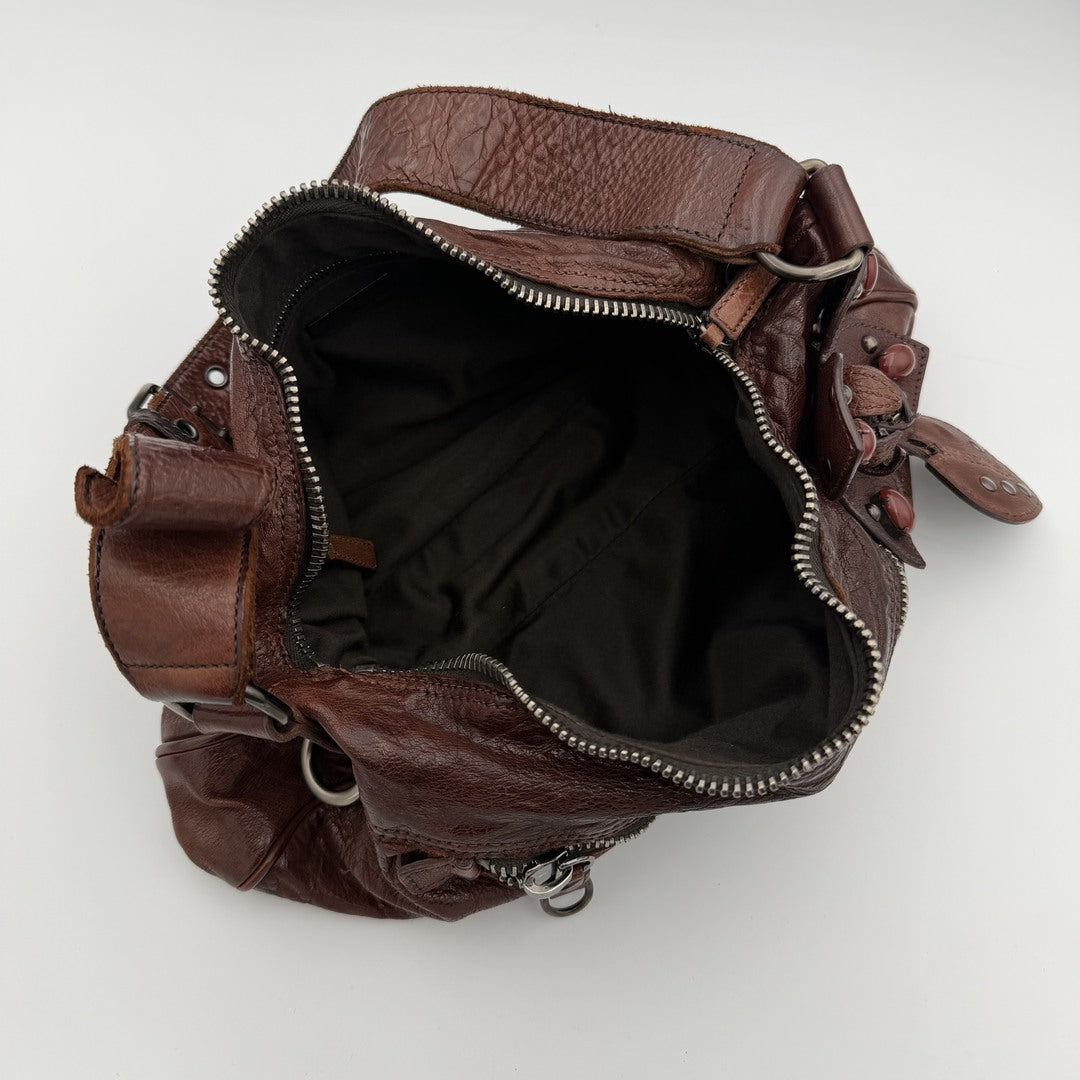 Archive Miu Miu Leather Flower Brown Shoulder Bag