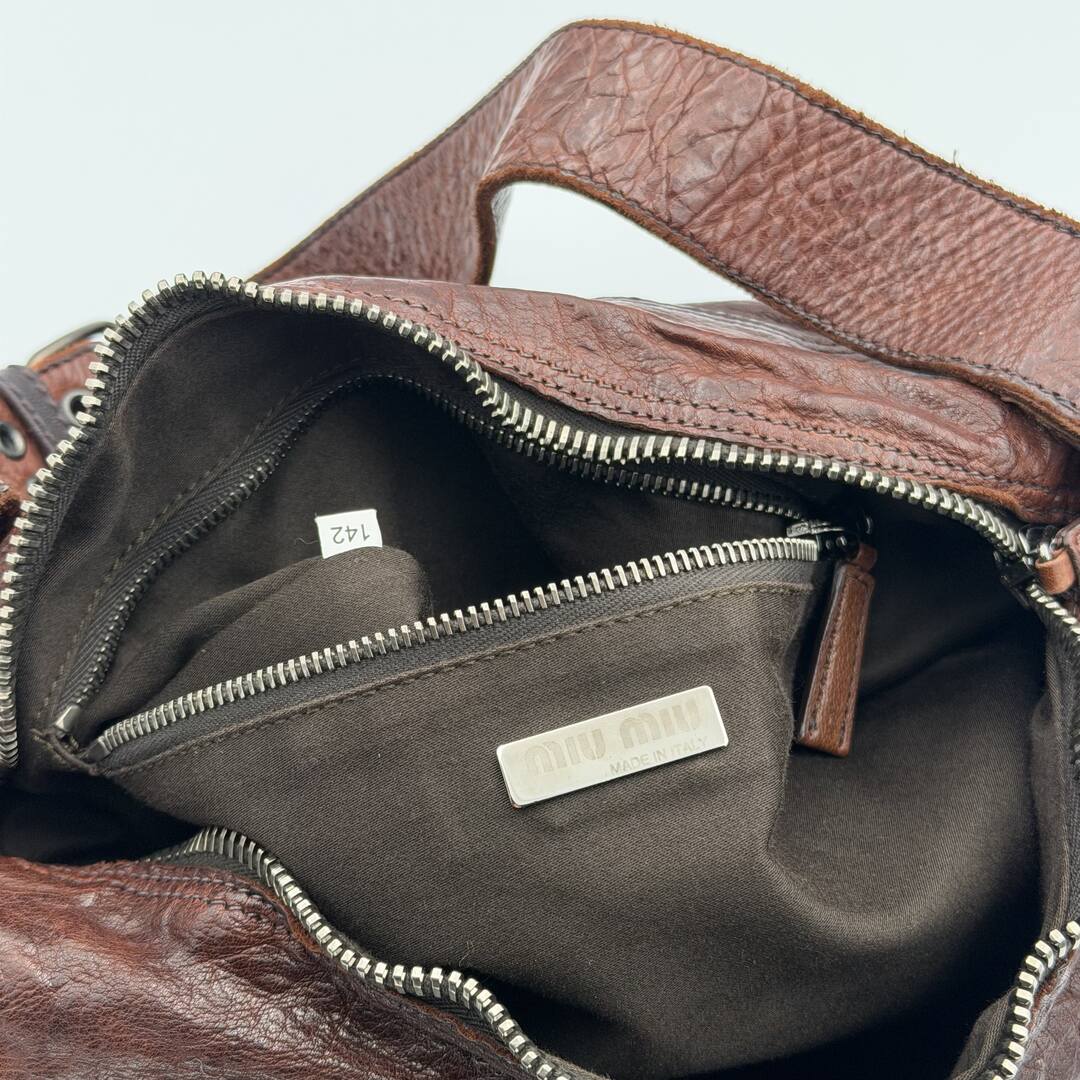 Archive Miu Miu Leather Flower Brown Shoulder Bag