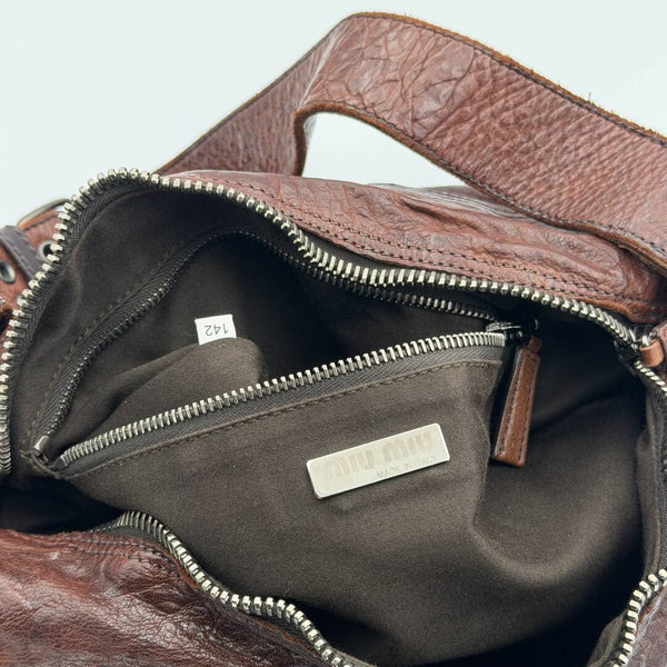Archive Miu Miu Leather Flower Brown Shoulder Bag