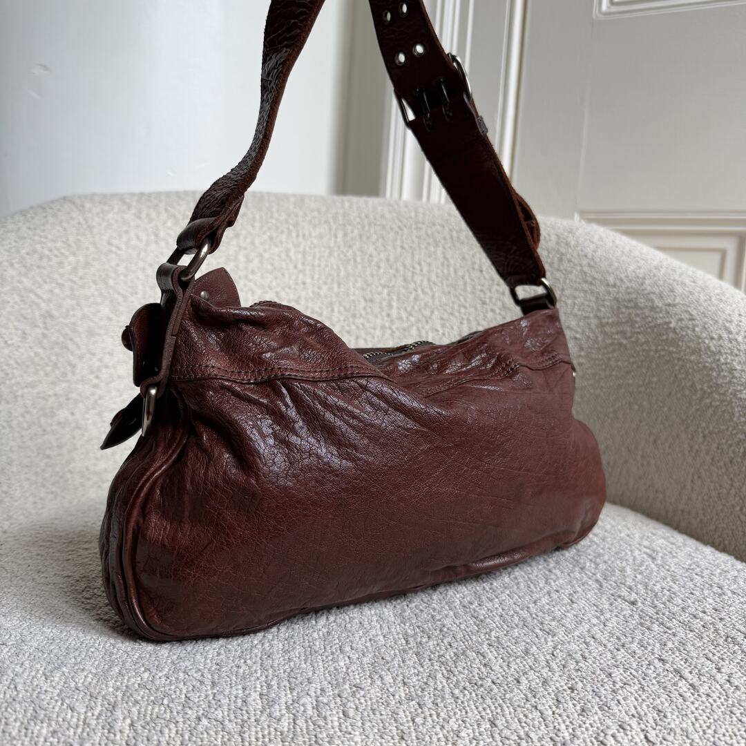 Archive Miu Miu Leather Flower Brown Shoulder Bag